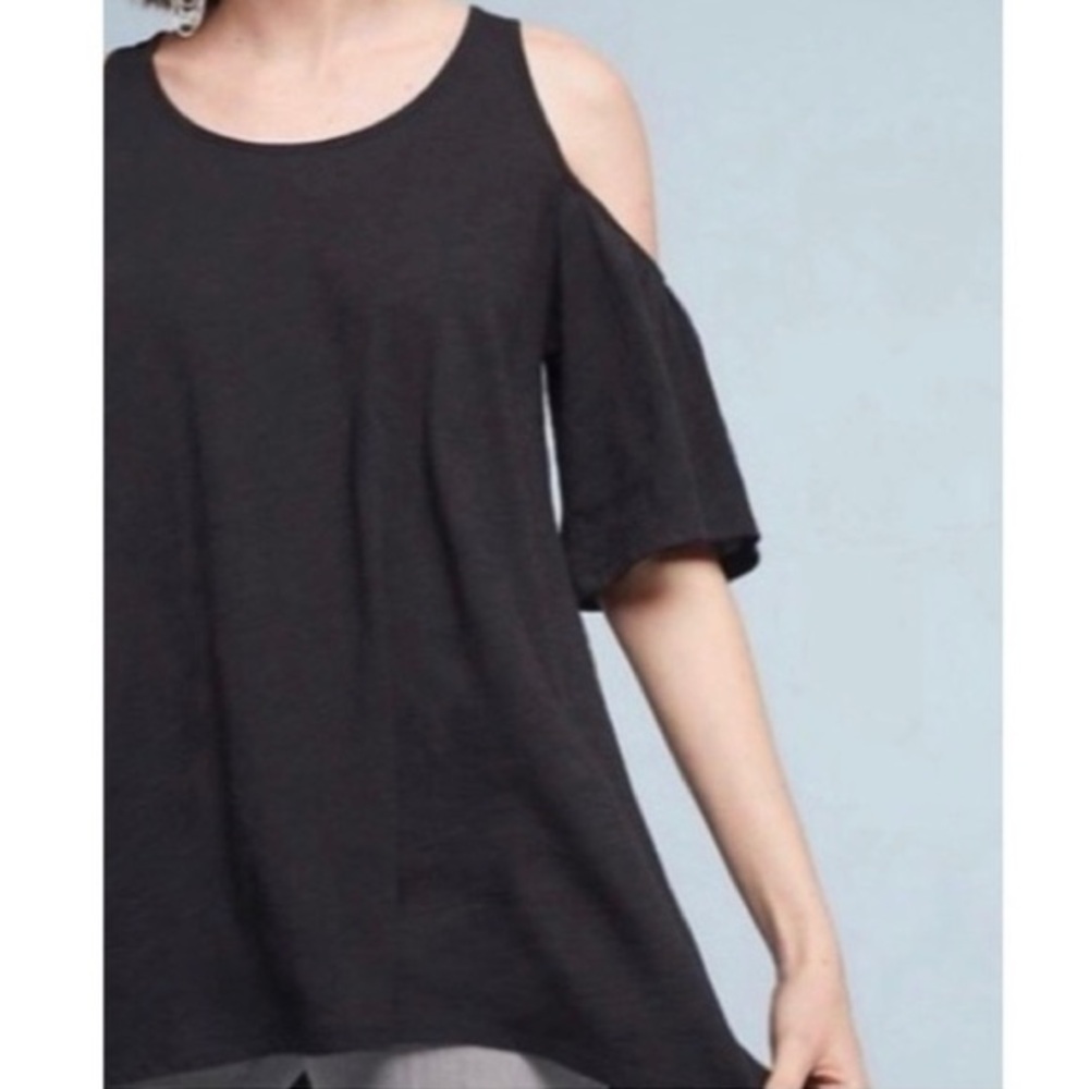 Anthropologie Postmark Black Cold Shoulder Cotton Short Sleeve Top NWT Size L